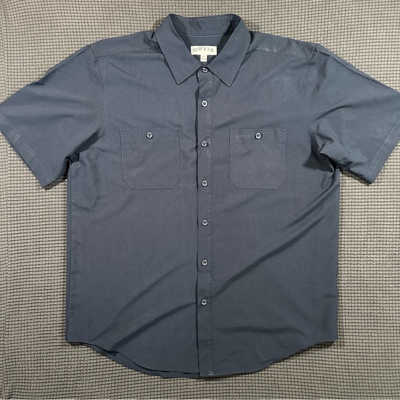Orvis Other - Orvis Mens Navy Blue Short Sleeve Button Down Shirt Large Polyester Utility